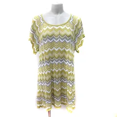 クミキョク 組曲 KUMIKYOKU ニットワンピース ミニ 総柄 半袖 6 緑 カーキ 白 ホワイト /YI