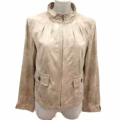 コルディア CORDIER フェイクレザージャケット ブルゾン ジップアップ 総裏地 42 XL ベージュ /YK ●RY