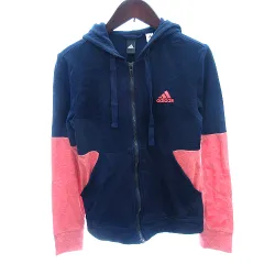 アディダス adidas パーカー ジップアップ 切替 プリント 長袖 M 紺 ネイビー /AU