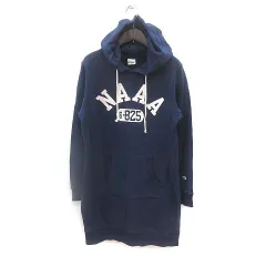 チャンピオン CHAMPION ワンピース スウェット ミニ プリント フード 長袖 M 紺 ネイビー 白 ホワイト /MS