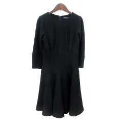 ストロベリーフィールズ STRAWBERRY-FIELDS ワンピース ひざ丈 長袖 ウール 黒 ブラック /MN