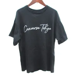 コンバース CONVERSE カーディガンTシャツ ラウンドネック 刺繍 半袖 黒 ブラック /AU