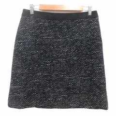 インディヴィ INDIVI 台形スカート ひざ丈 ツイード ウール 42 XL 黒 ブラック /YK