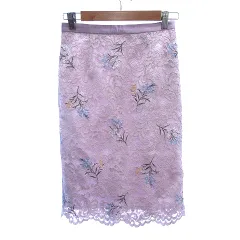 ジャスグリッティー JUSGLITTY タイトスカート ミモレ ロング 総レース 刺繍 1 S ピンクパープル /AU