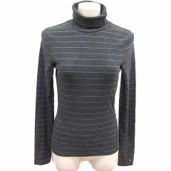 トミーヒルフィガー TOMMY HILFIGER ニット カットソー タートルネック ボーダー 長袖 XS チャコールグレー /YK