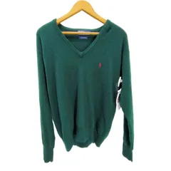 ポロバイラルフローレン Polo by RALPH LAUREN 90S ポニー刺繍 LAMBSWOOL 100％ ラムウール Vネック ニット セーター ビックサイズ メンズ import：M 