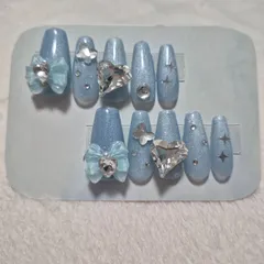 透明感 マグネット ネイルチップ 水色 ライトブルー