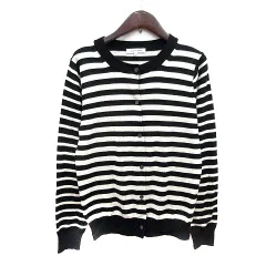 グローバルワーク GLOBAL WORK カーディガン ニット ボーダー ウール M 白 ホワイト 黒 ブラック /MN