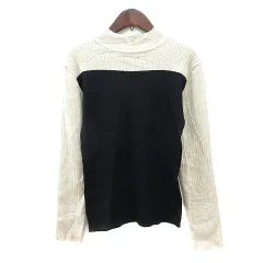 ファボリ FAVORI ニット カットソー ハイネック 長袖 リブ バイカラー 38 M ベージュ 黒 ブラック /MN