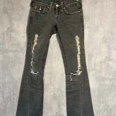 TRUE RELIGION(トゥルーレリュージョン)ダメージ加工ブラックフレアデニムパンツY2K00s平成ローライズ
