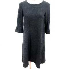 ストロベリーフィールズ STRAWBERRY-FIELDS ワンピース Aライン ひざ丈 七分袖 ウール 2 グレー /RT