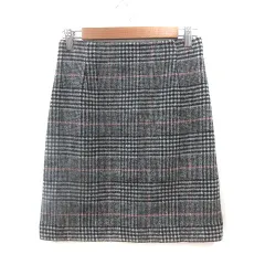 ロペ ROPE 台形スカート ミニ ウール チェック 36 黒 ブラック ピンク 白 ホワイト /MS