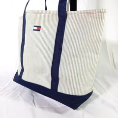 【訳あり】トミーヒルフィガー トートバッグ ストライプ キャンバス 白 紺 大容量 肩掛け マリン