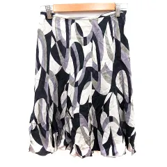 インディヴィ INDIVI スカート フレア ひざ丈 総柄 6 グレー 紫 パープル 黒 ブラック /RT