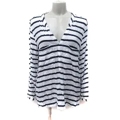 ザラ ベーシック ZARA BASIC シャツ ブラウス プルオーバー ボーダー シアー 白 ホワイト 黒 ブラック /YI