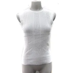 アズールバイマウジー AZUL by moussy カットソー リブ ノースリーブ 透かし編み S 白 オフホワイト /YI