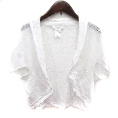 レリアン Leilian カーディガン ニット 半袖 総柄 9 白 ホワイト /RT