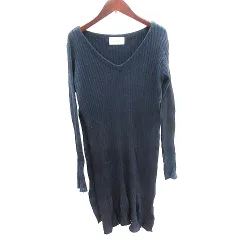 スナイデル SNIDEL ニット ワンピース ひざ丈 Vネック リブ ナイロン 長袖 F 紺 ネイビー /AU