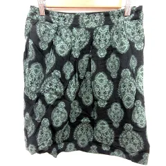 ユナイテッドアローズ UNITED ARROWS スカート フレア ミニ 総柄 38 黒 ブラック 緑 グリーン /RT