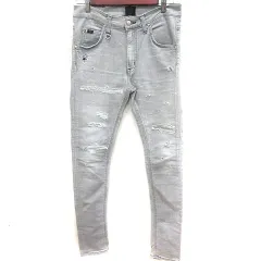 リー LEE ナノユニバース パンツ デニム ジーンズ ストレート ロング ダメージ加工 S ライトグレー /RT