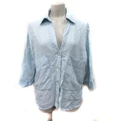 ザラ ZARA シャツ ブラウス 七分袖 スキッパーカラー 水色 /YI
