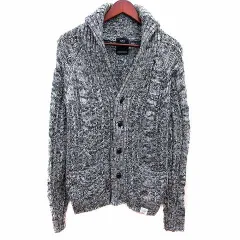 アズールバイマウジー AZUL by moussy カーディガン ニット ショールカラー ケーブル 長袖 S グレー 黒 ブラック /YK