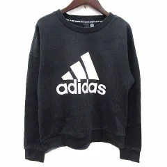 アディダス adidas トレーナー 裏起毛 ロゴプリント 長袖 S 黒 ブラック /YK