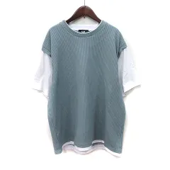 アズールバイマウジー AZUL by moussy Tシャツ カットソー 半袖 フェイクレイヤード ワッフル地 L 紺 ネイビー 白 ホワイト /YI