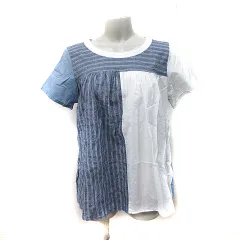 ビームスハート BEAMS HEART シャツ ブラウス プルオーバー 半袖 ストライプ ボーダー 紺 ネイビー 白 ホワイト /YI