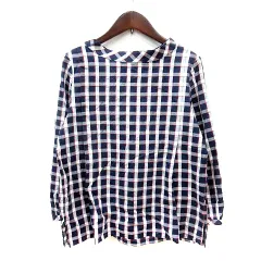 ヒューマンウーマン HUMAN WOMAN ブラウス チェック 長袖 M 紺 ネイビー /MN