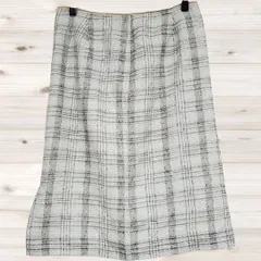 A1121 トランスワーク TRANS WORK ひざ丈 台形スカート (40) 白 チェック 総柄 綿/コットン 裏地あり