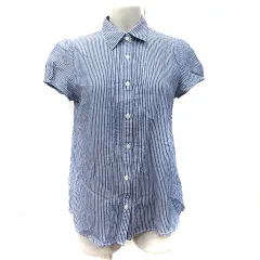 ナチュラルビューティーベーシック NATURAL BEAUTY BASIC シャツ ブラウス ストライプ 半袖 M 紺 ネイビー /YI