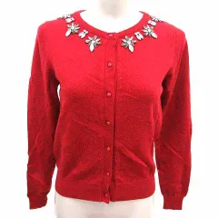 マーキュリーデュオ MERCURYDUO カーディガン ニット ビジュー 長袖 F 赤 レッド /YK