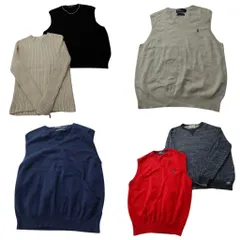古着卸 まとめ売り ラルフローレン セーター 6枚セット (メンズ L /XL ) ベスト リブニット ワンポイント ニット Ｖネック 中古古着 ND6023