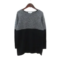自由区 オンワード樫山 ニット カットソー ウール 切替 長袖 38 黒 ブラック グレー /MS