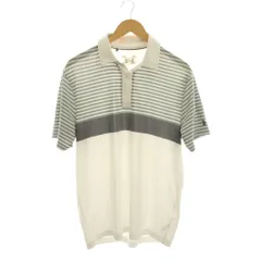 アンダーアーマー UNDER ARMOUR ポロシャツ L 白 ホワイト グレー ストライプ 半袖 /YM ■GY58
