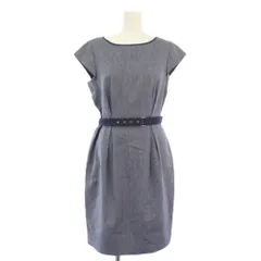 ジャスグリッティー JUSGLITTY タイトワンピース ひざ丈 半袖 クルーネック 無地 ベルト 麻 リネン混 1 青 ブルー /BB ■GY58