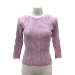 トランテアン ソン ドゥ モード 31 Sons de mode ニット カットソー Vネック リブ レースアップ リボン 七分袖 36 ピンク /MS