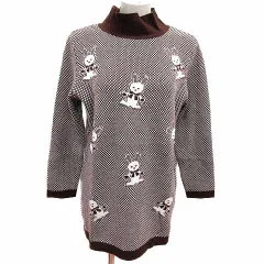 ギャラリービスコンティ GALLERY VISCONTI ワンピース チュニック ニット ハイネック ウサギ柄 長袖 茶 ブラウン 白 ホワイト /YK