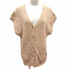 サマンサモスモス SM2 カーディガン ニット Vネック ケーブル 半袖 ウール ベージュ /YK