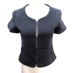 エムプルミエ M-Premier ノーカラージャケット 半袖 36 S 紺 ネイビー /AU