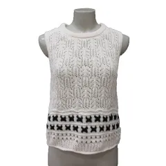 ザラ ZARA ニットベスト プルオーバー 透かし編み M 白 ホワイト 黒 ブラック /MS