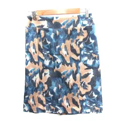 コムサデモード COMME CA DU MODE 台形スカート ひざ丈 総柄 ウール 9 M 青 ブルー /AU