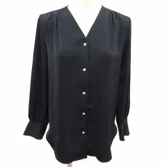 ナノユニバース nano universe ブラウス シャツ ノーカラー 長袖 S 黒 ブラック /YK