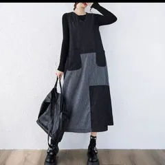 【新品】 ジャンパースカート デニムワンピース 秋 ロング 切替え チェック サロペット