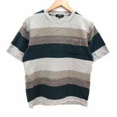 ビームスハート BEAMS HEART Tシャツ カットソー クルーネック ボーダー 半袖 M 深緑 ダークグリーン グレージュ /YK