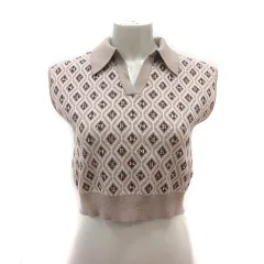 ムルーア MURUA ニット カットソー 総柄 ノースリーブ F 茶 ブラウン ベージュ /MS