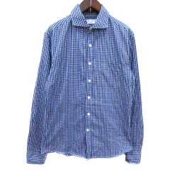 ナノユニバース nano universe シャツ チェック 長袖 M 青 ブルー 白 ホワイト /YK