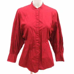 グリーンレーベルリラクシング ユナイテッドアローズ green label relaxing シャツ ブラウス ノーカラー 長袖 赤 レッド /YK