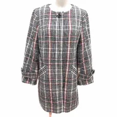 リフレクト Reflect ノーカラーコート 総裏地 グレンチェック グレー 黒 ブラック /YK